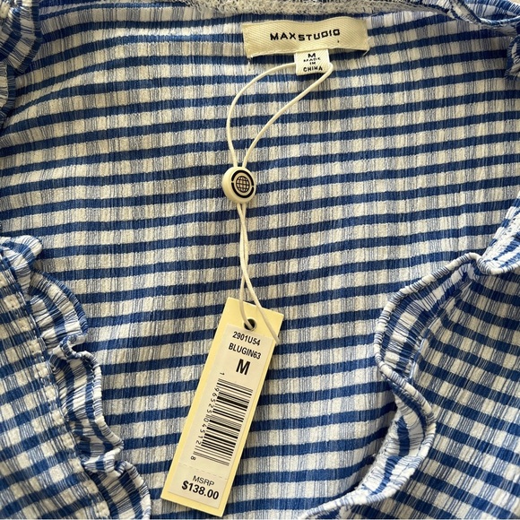 Max Studio Womens Size M Cottagecore Blue Gingham Midi Dress Smocked Waist  NWT - Picture 7 of 7
